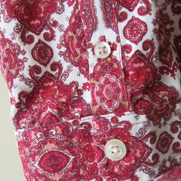 Lands End Women's Supima Red White Damask Button Down 3/4 Sleeves Size 12 NWOT - Picture 7 of 10